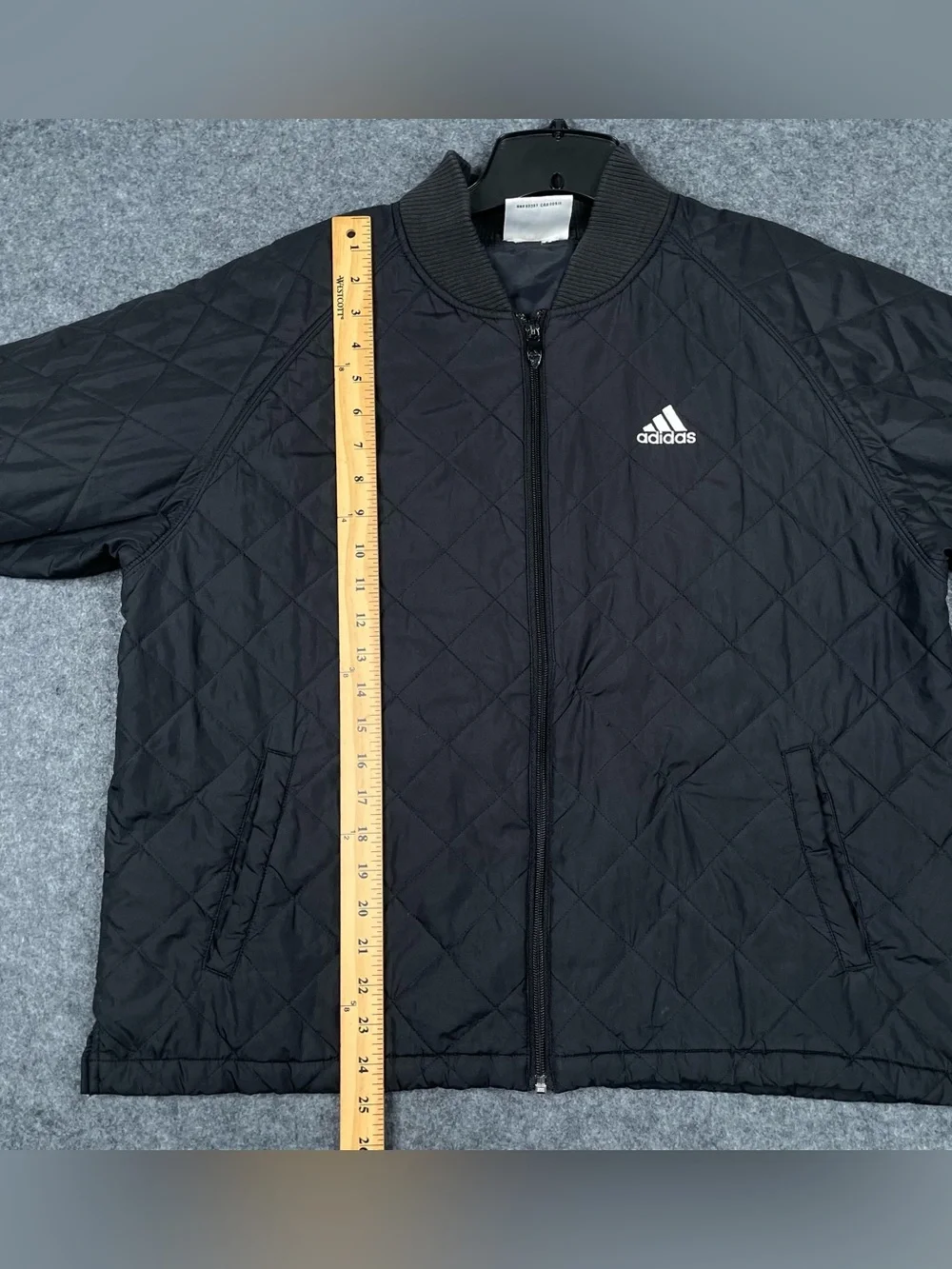 Adidas Quilted Bomber Jacket Mens Large Black Tricot Logo 3 Stripes Full Zip